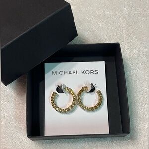 NEW Michael Kors Open Hoop Earrings. Gold tone. Crystals. Box included